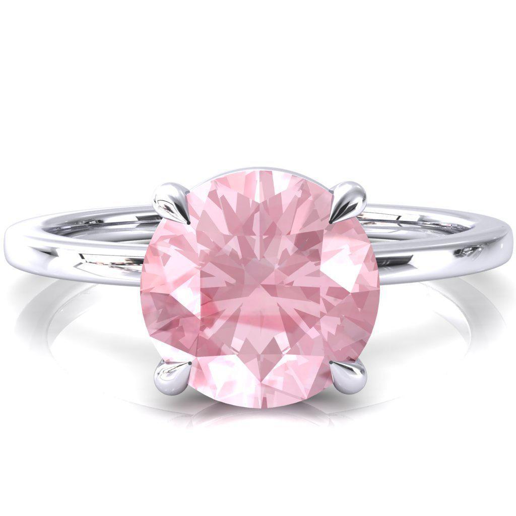 Lyla Round Pink Sapphire 4 Claw Prong Single Rail Solitaire Ring-FIRE & BRILLIANCE