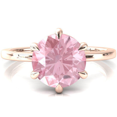Lyla Round Pink Sapphire 6 Claw Prong Single Rail Solitaire Ring-FIRE & BRILLIANCE