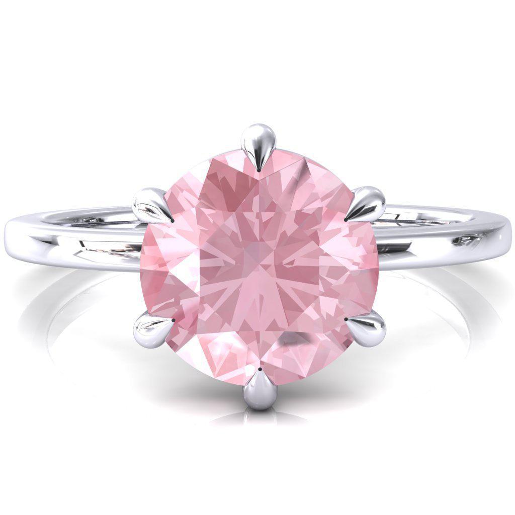 Lyla Round Pink Sapphire 6 Claw Prong Single Rail Solitaire Ring-FIRE & BRILLIANCE