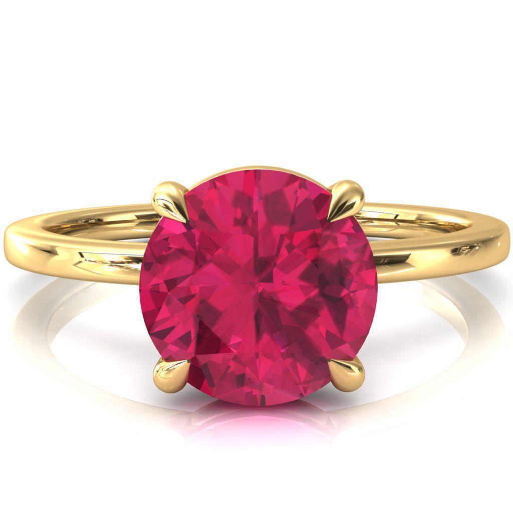 Lyla Round Ruby 4 Claw Prong Single Rail Solitaire Ring-FIRE & BRILLIANCE