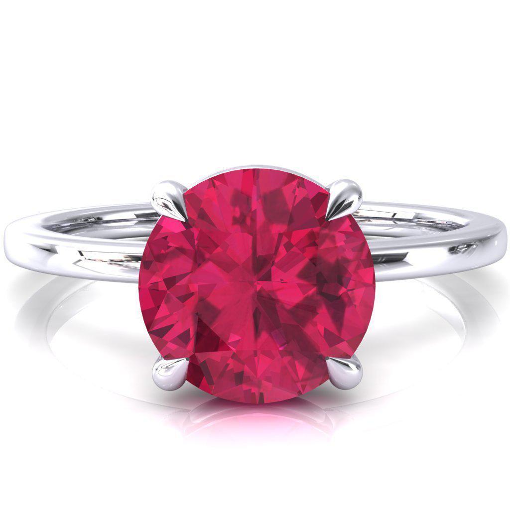 Lyla Round Ruby 4 Claw Prong Single Rail Solitaire Ring-FIRE & BRILLIANCE