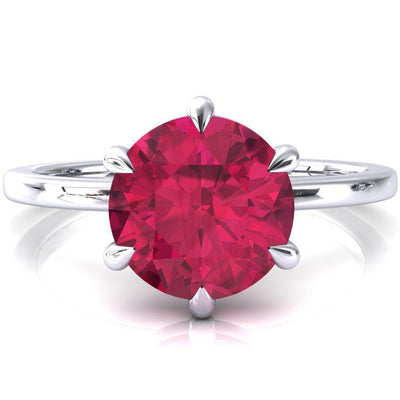 Lyla Round Ruby 6 Claw Prong Single Rail Solitaire Ring-FIRE & BRILLIANCE