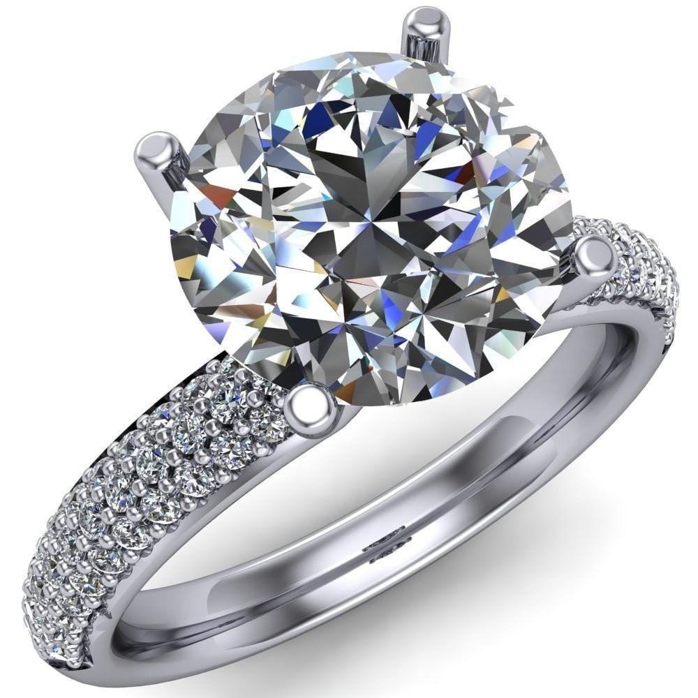 Lynette Round Moissanite 4 Prong Double Diamond Channel Engagement Ring-Custom-Made Jewelry-Fire & Brilliance ®