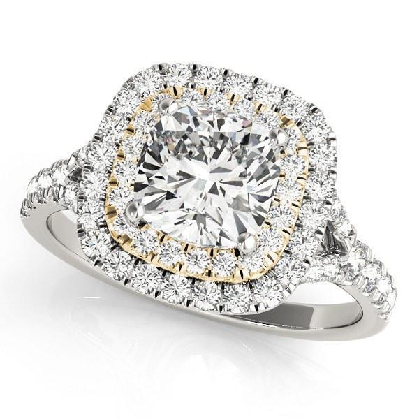Lynne Cushion Moissanite Two Tone Double Halo Engagement Ring-Custom-Made Jewelry-Fire & Brilliance ®