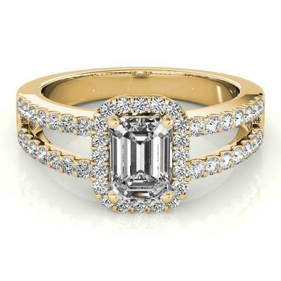 Lynsey Emerald Moissanite Split Shank Halo Engagement Ring-Custom-Made Jewelry-Fire & Brilliance ®