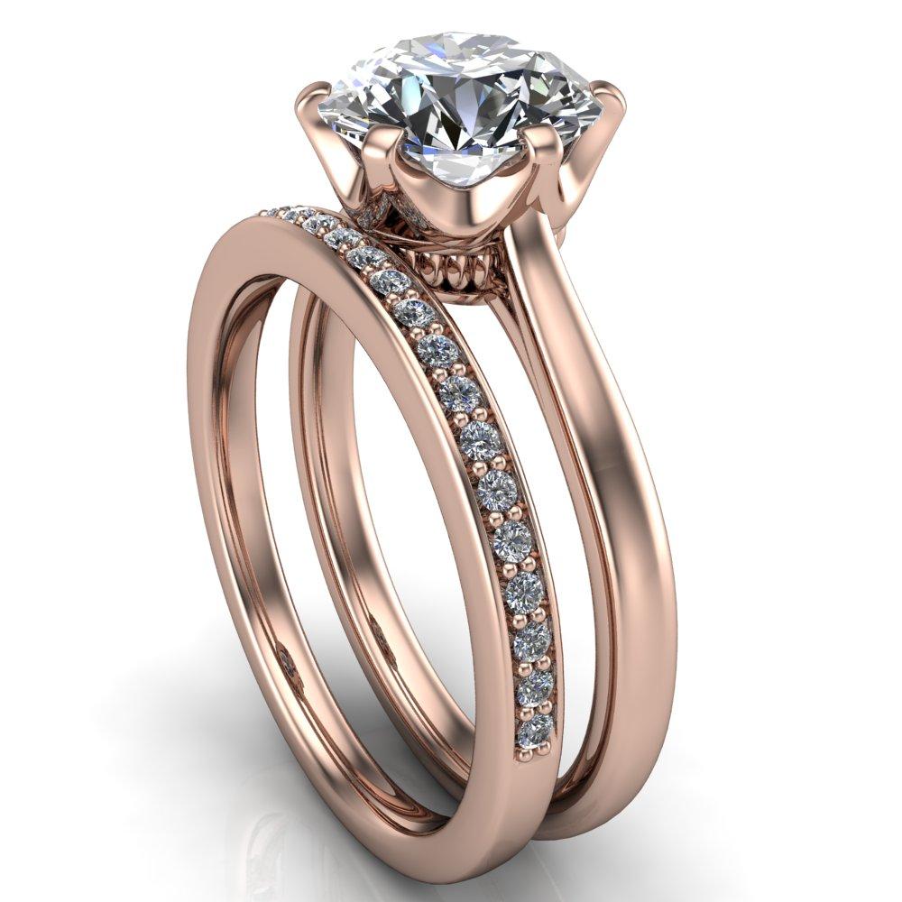 Lyra Round Moissanite V Shape 6 Prong Basket Design Cathedral Ring-Custom-Made Jewelry-Fire & Brilliance ®