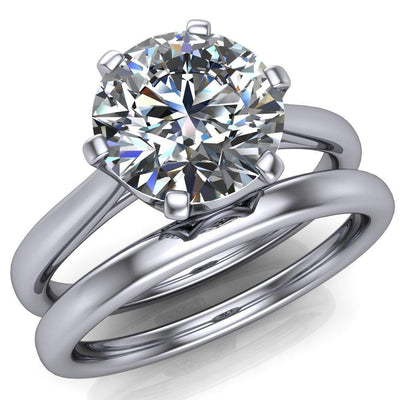 Lyra Round Moissanite V Shape 6 Prong Basket Design Cathedral Ring-Custom-Made Jewelry-Fire & Brilliance ®