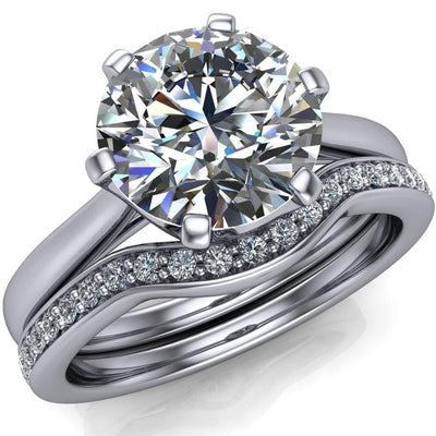 Lyra Round Moissanite V Shape 6 Prong Basket Design Cathedral Ring-Custom-Made Jewelry-Fire & Brilliance ®