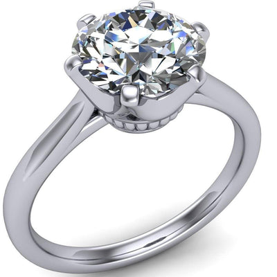 Lyra Round Moissanite V Shape 6 Prong Basket Design Cathedral Ring-Custom-Made Jewelry-Fire & Brilliance ®