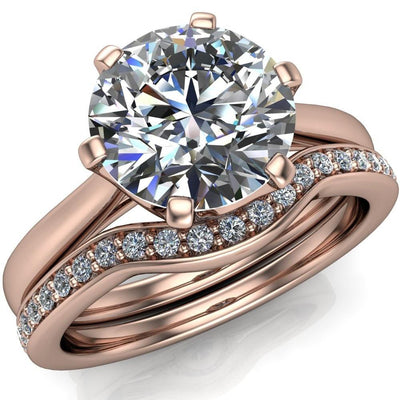 Lyra Round Moissanite V Shape 6 Prong Basket Design Cathedral Ring-Custom-Made Jewelry-Fire & Brilliance ®