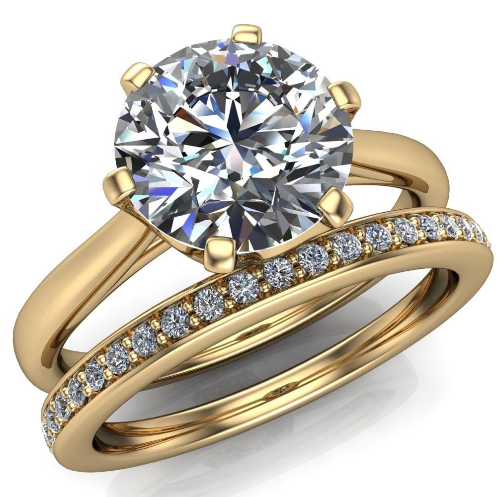 Lyra Round Moissanite V Shape 6 Prong Basket Design Cathedral Ring-Custom-Made Jewelry-Fire & Brilliance ®