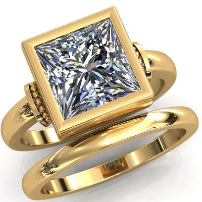 Machina Princess/Square Moissanite Full Bezel Comfort Band Engagement Ring-Custom-Made Jewelry-Fire & Brilliance ®