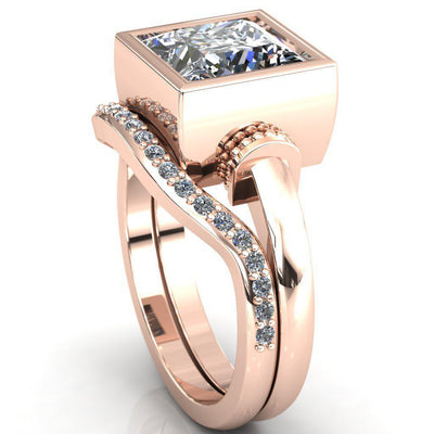 Machina Princess/Square Moissanite Full Bezel Comfort Band Engagement Ring-Custom-Made Jewelry-Fire & Brilliance ®