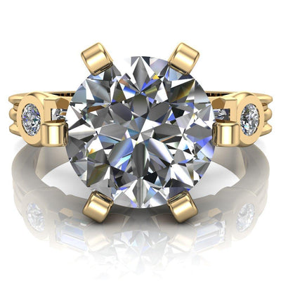 Maci Round Moissanite 6 Prong Center Double Bezel Diamond Side Ring-Custom-Made Jewelry-Fire & Brilliance ®