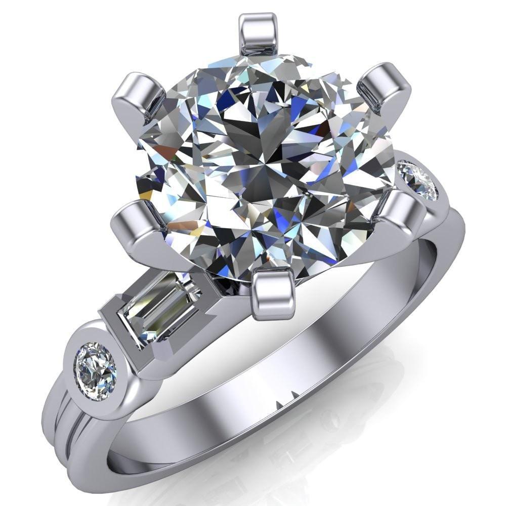 Maci Round Moissanite 6 Prong Center Double Bezel Diamond Side Ring-Custom-Made Jewelry-Fire & Brilliance ®