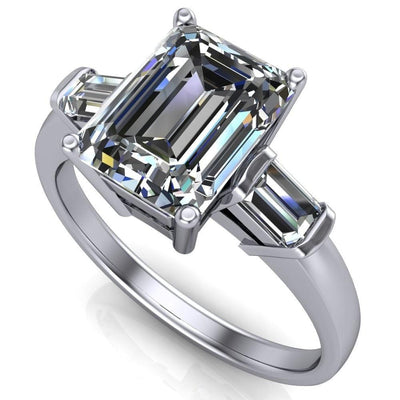 Maddox Emerald Moissanite 3 Stone 4 Prong Engagement Ring-Custom-Made Jewelry-Fire & Brilliance ®