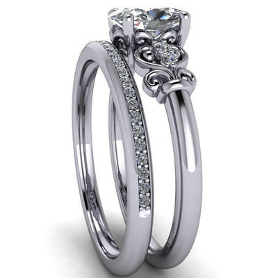 Madeleine Oval Moissanite Heart Flower Shank Engagement Ring-Custom-Made Jewelry-Fire & Brilliance ®