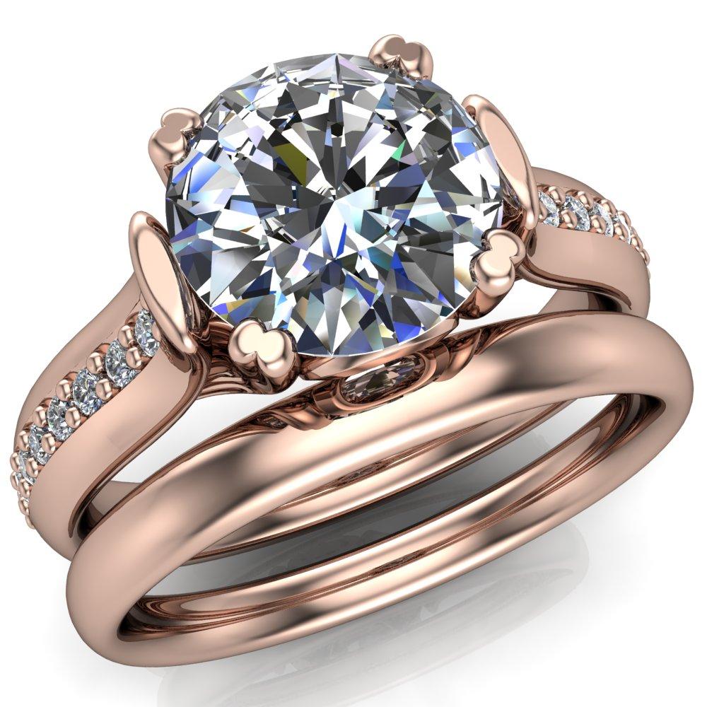 Madelyn Round Moissanite 4 Double Prong Cathedral Prong Set Diamond Sides Ring-Custom-Made Jewelry-Fire & Brilliance ®