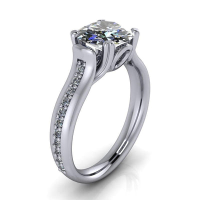 Madelyn Round Moissanite 4 Double Prong Cathedral Prong Set Diamond Sides Ring-Custom-Made Jewelry-Fire & Brilliance ®