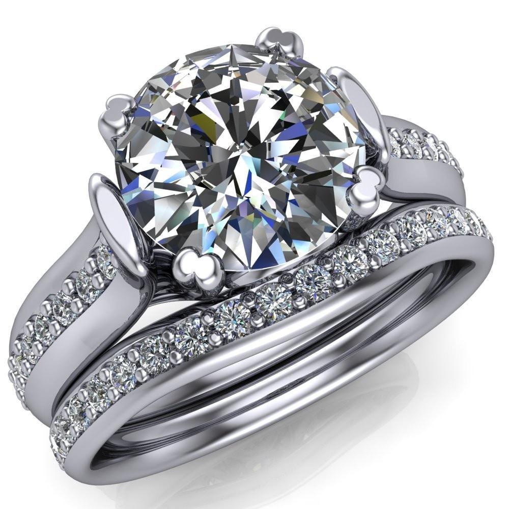 Madelyn Round Moissanite 4 Double Prong Cathedral Prong Set Diamond Sides Ring-Custom-Made Jewelry-Fire & Brilliance ®