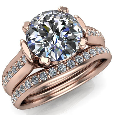 Madelyn Round Moissanite 4 Double Prong Cathedral Prong Set Diamond Sides Ring-Custom-Made Jewelry-Fire & Brilliance ®