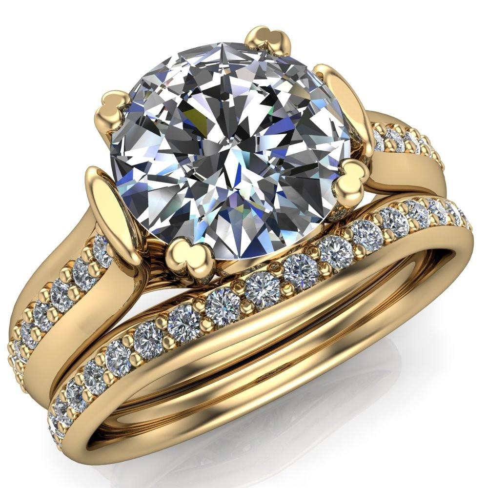 Madelyn Round Moissanite 4 Double Prong Cathedral Prong Set Diamond Sides Ring-Custom-Made Jewelry-Fire & Brilliance ®