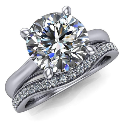 Madia Round Moissanite 4 Prongs Cathedral Classic Solitaire Ring-Custom-Made Jewelry-Fire & Brilliance ®