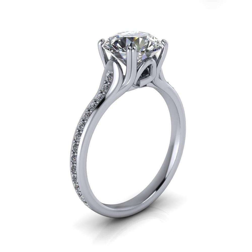 Madison Round Moissanite 4 Double Prong Diamond Shoulders Solitaire Ring-Custom-Made Jewelry-Fire & Brilliance ®