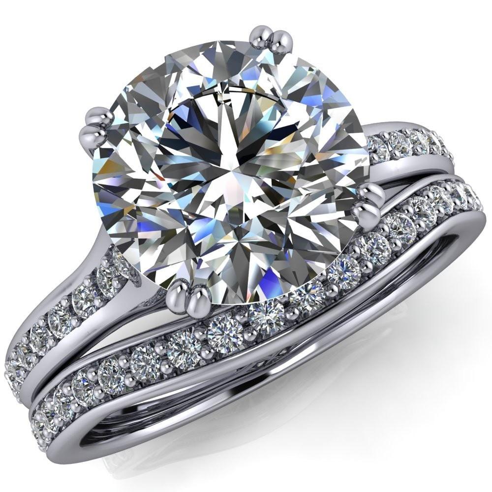 Madison Round Moissanite 4 Double Prong Diamond Shoulders Solitaire Ring-Custom-Made Jewelry-Fire & Brilliance ®