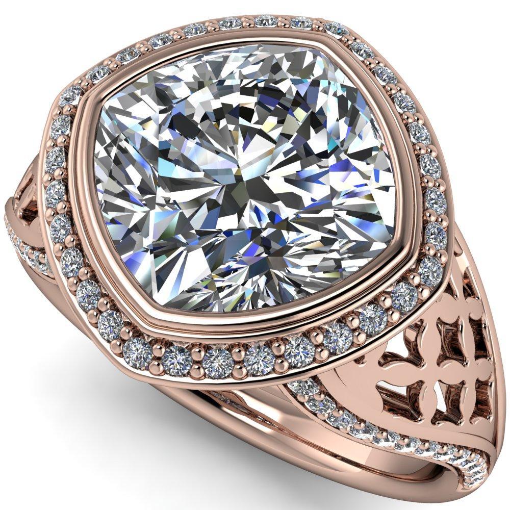 Magda Cushion Moissanite Bezel Halo Engagement Ring-Custom-Made Jewelry-Fire & Brilliance ®