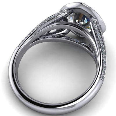 Magda Cushion Moissanite Bezel Halo Engagement Ring-Custom-Made Jewelry-Fire & Brilliance ®