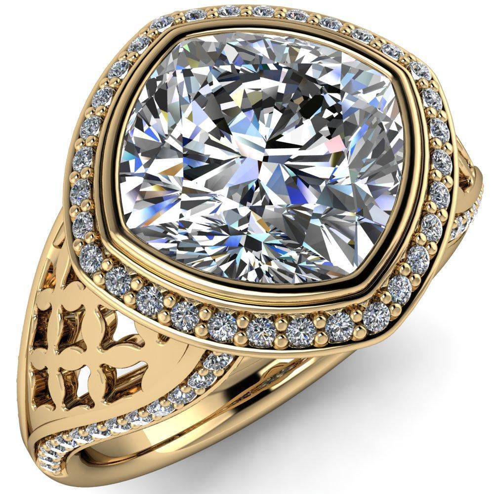 Magda Cushion Moissanite Bezel Halo Engagement Ring-Custom-Made Jewelry-Fire & Brilliance ®