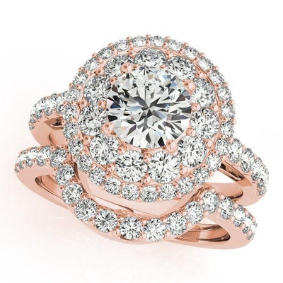 Magdala Round Moissanite Double Diamond Halo Engagement Ring-Custom-Made Jewelry-Fire & Brilliance ®