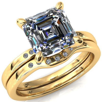 Maise Asscher Moissanite 4 Prong Diamond Accent Engagement Ring-FIRE & BRILLIANCE