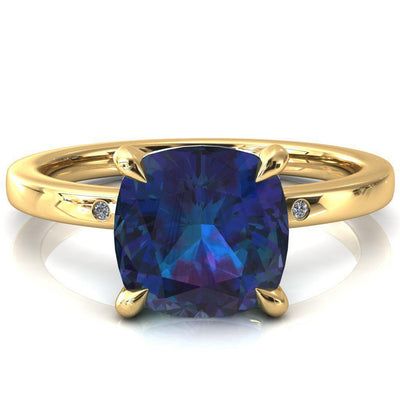 Maise Cushion Alexandrite 4 Prong Diamond Accent Engagement Ring-FIRE & BRILLIANCE