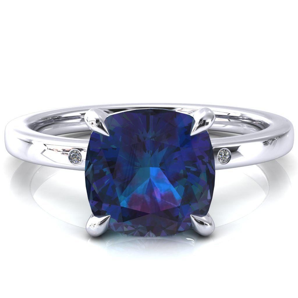 Maise Cushion Alexandrite 4 Prong Diamond Accent Engagement Ring-FIRE & BRILLIANCE