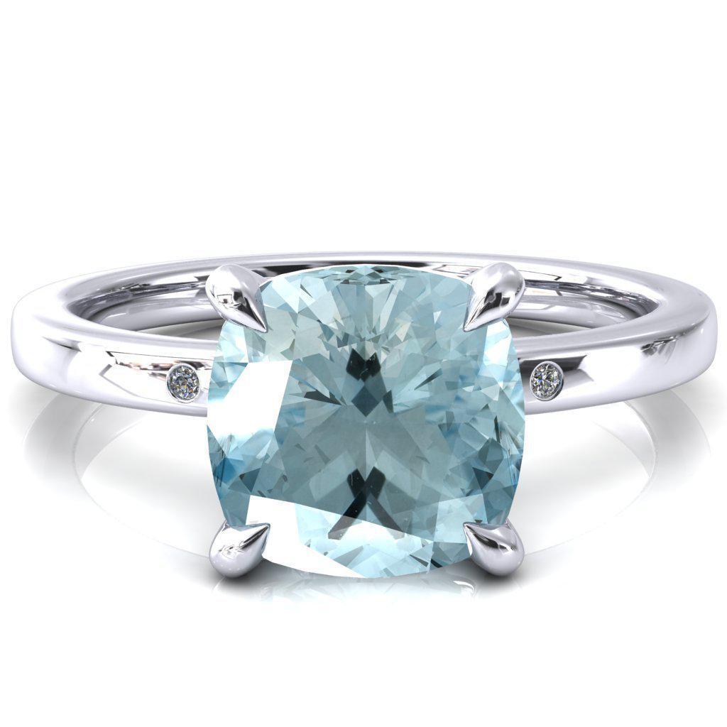 Maise Cushion Aqua Blue Spinel 4 Prong Diamond Accent Engagement Ring-FIRE & BRILLIANCE