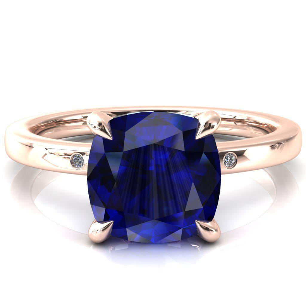 Maise Cushion Blue Sapphire 4 Prong Diamond Accent Engagement Ring-FIRE & BRILLIANCE
