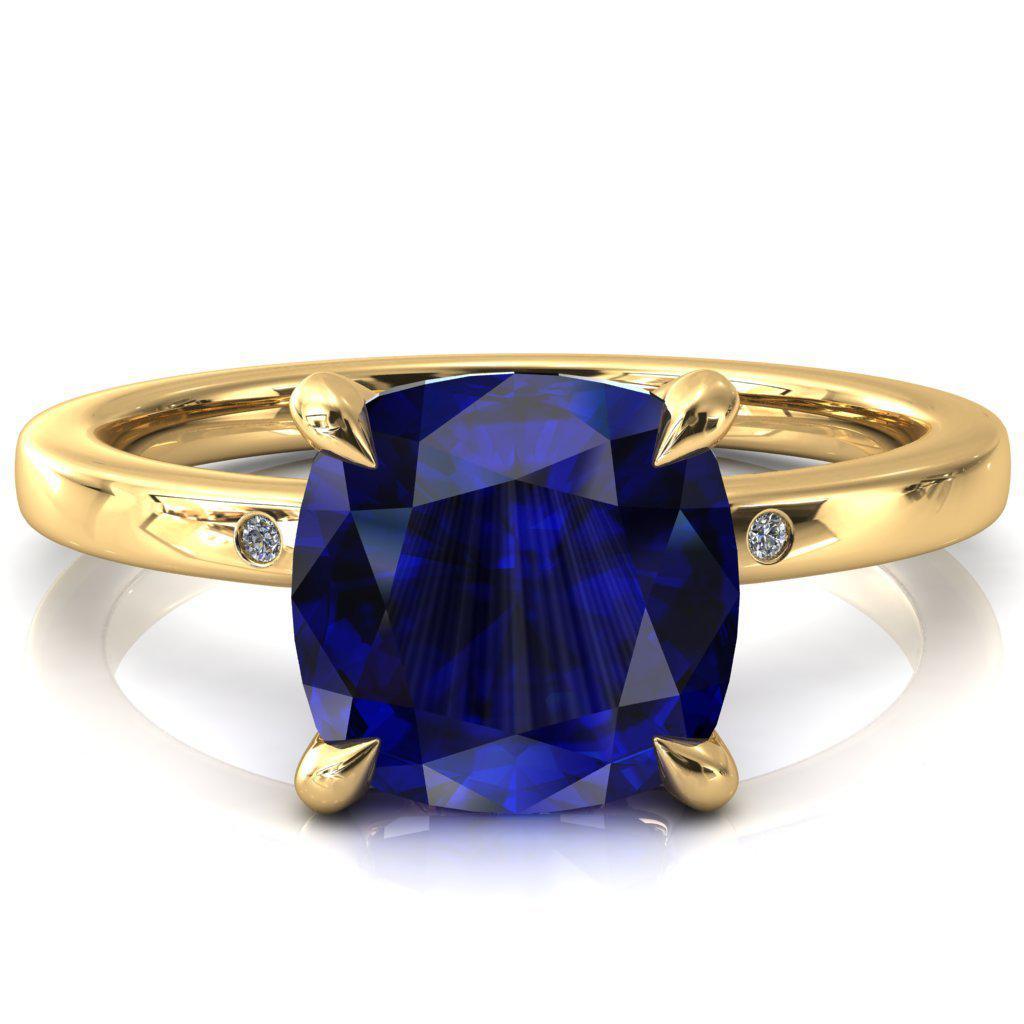 Maise Cushion Blue Sapphire 4 Prong Diamond Accent Engagement Ring-FIRE & BRILLIANCE