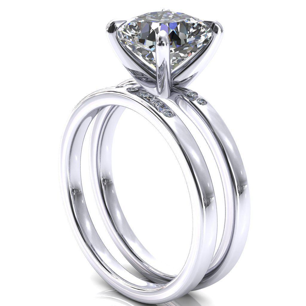 Maise Cushion Moissanite 4 Prong Diamond Accent Engagement Ring-FIRE & BRILLIANCE