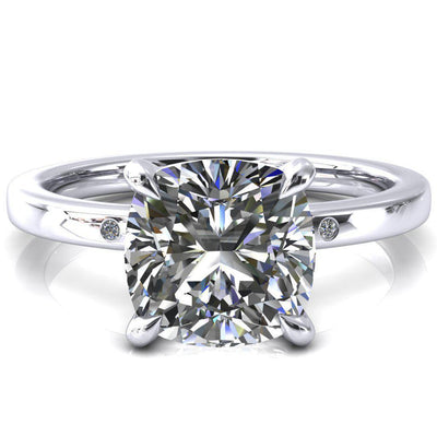 Maise Cushion Moissanite 4 Prong Diamond Accent Engagement Ring-FIRE & BRILLIANCE