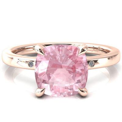 Maise Cushion Pink Sapphire 4 Prong Diamond Accent Engagement Ring-FIRE & BRILLIANCE