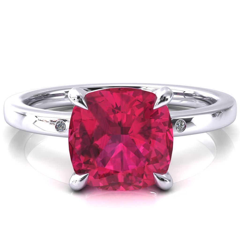 Maise Cushion Ruby 4 Prong Diamond Accent Engagement Ring-FIRE & BRILLIANCE