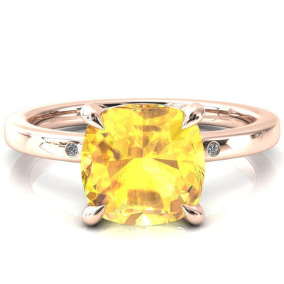 Maise Cushion Yellow Sapphire 4 Prong Diamond Accent Engagement Ring-FIRE & BRILLIANCE
