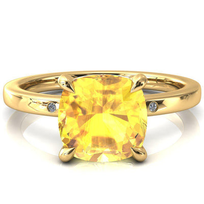 Maise Cushion Yellow Sapphire 4 Prong Diamond Accent Engagement Ring-FIRE & BRILLIANCE