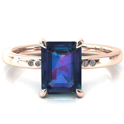 Maise Emerald Alexandrite 4 Prong Diamond Accent Engagement Ring-FIRE & BRILLIANCE
