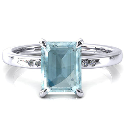 Maise Emerald Aqua Blue Spinel 4 Prong Diamond Accent Engagement Ring-FIRE & BRILLIANCE