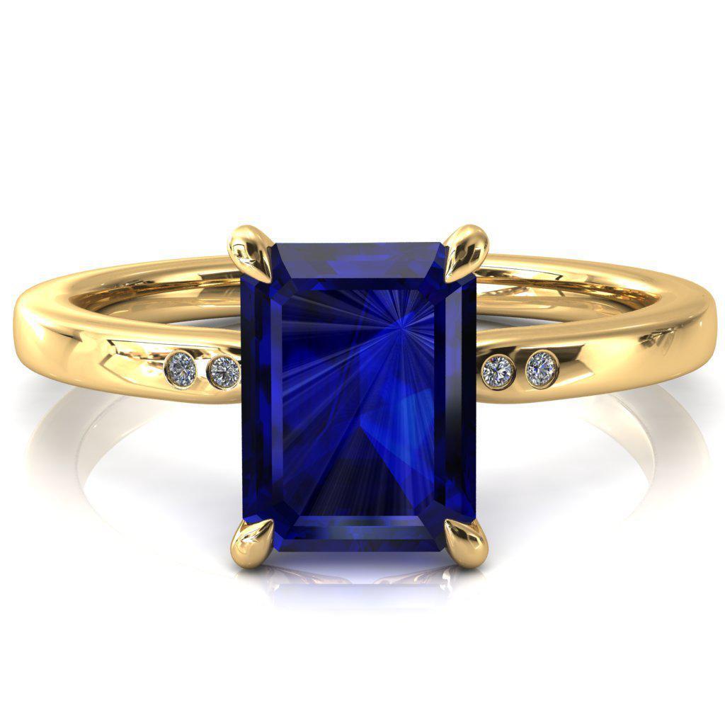 Maise Emerald Blue Sapphire 4 Prong Diamond Accent Engagement Ring-FIRE & BRILLIANCE