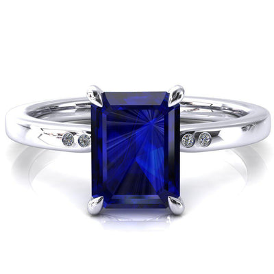 Maise Emerald Blue Sapphire 4 Prong Diamond Accent Engagement Ring-FIRE & BRILLIANCE