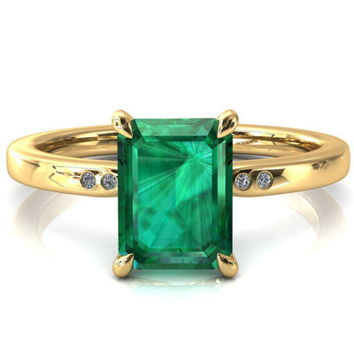 Maise Emerald Emerald 4 Prong Diamond Accent Engagement Ring-FIRE & BRILLIANCE